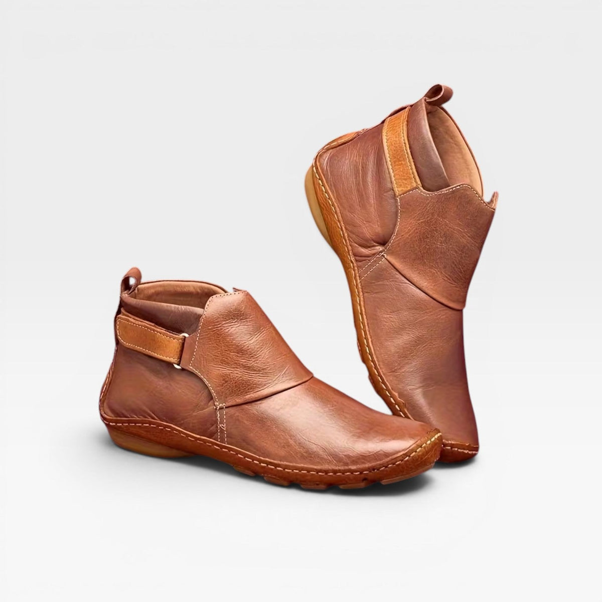 Isadora | Leather Ankle Boots Low Heel Black Brown — Brown