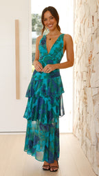 Penelope | Long Sleeve V-Neck Layered Wedding Guest Maxi Dress