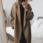 Sidonie | Black Longline Oversized Double Breasted Wool Coat — Brown