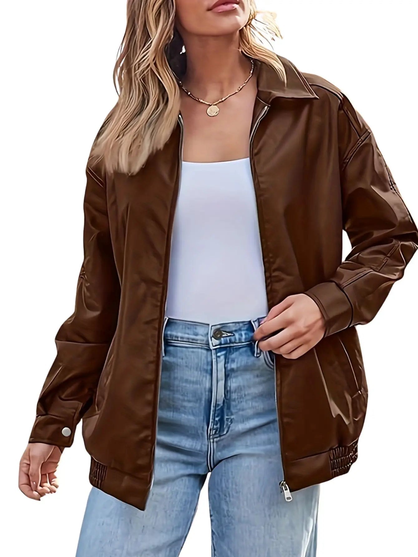 Marguerite | Oversized Leather Bomber Jacket in Black Brown Olive