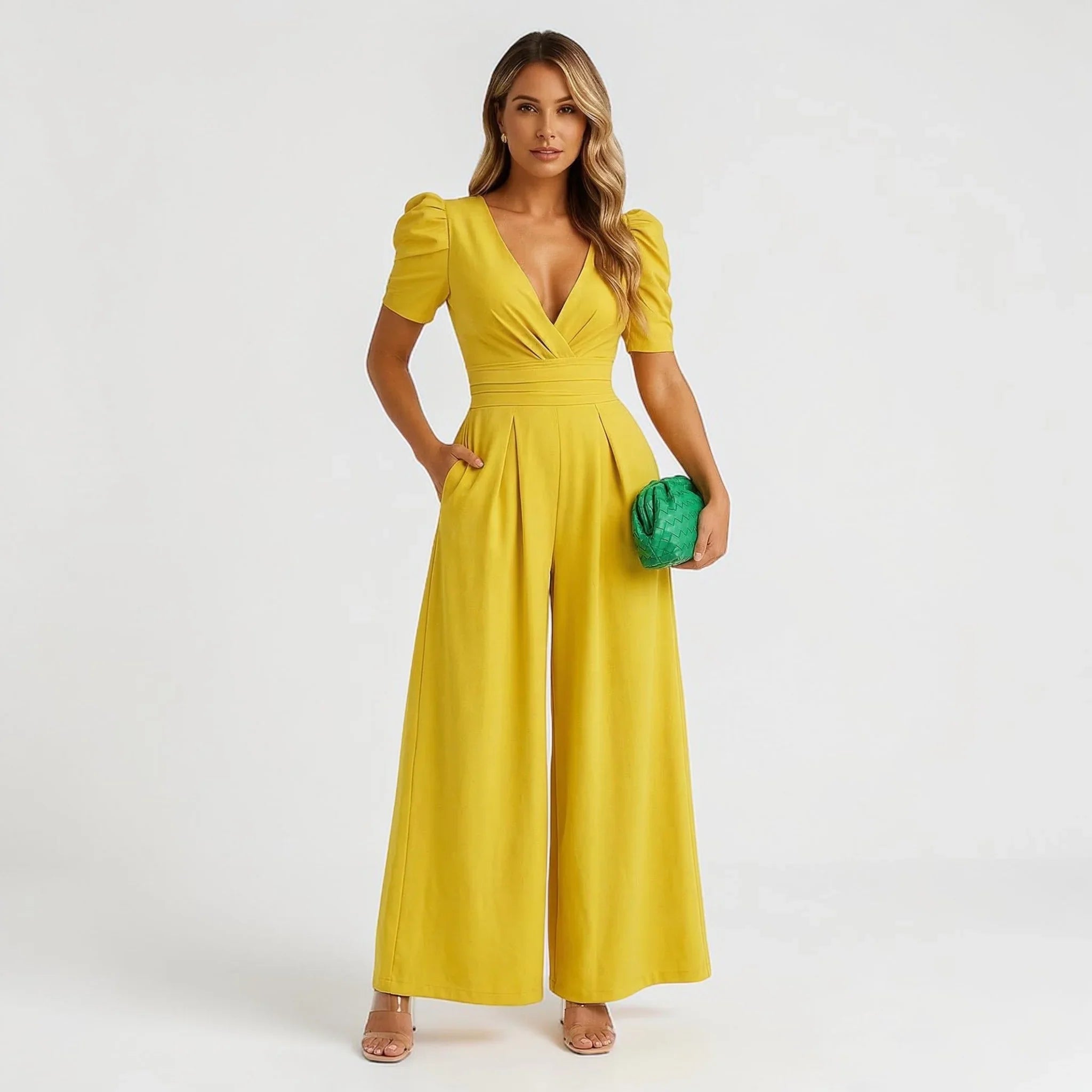 Xanthe | Wide Leg Casual Puff Sleeve Tailored Jumpsuit