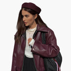 Lucinda | Women Leather Bomber Jacket in Burgundy