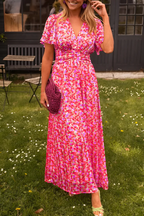Francesca | V-Neck Flutter Sleeve Ruched Waist Floral Maxi Dress
