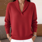 Ingrid | Cashmere Wool Blend V Neck Roll Edge Jumper — Red