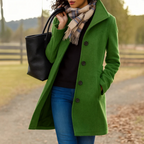 Edith | Black Full Length Long Winter Coat — Dark Green
