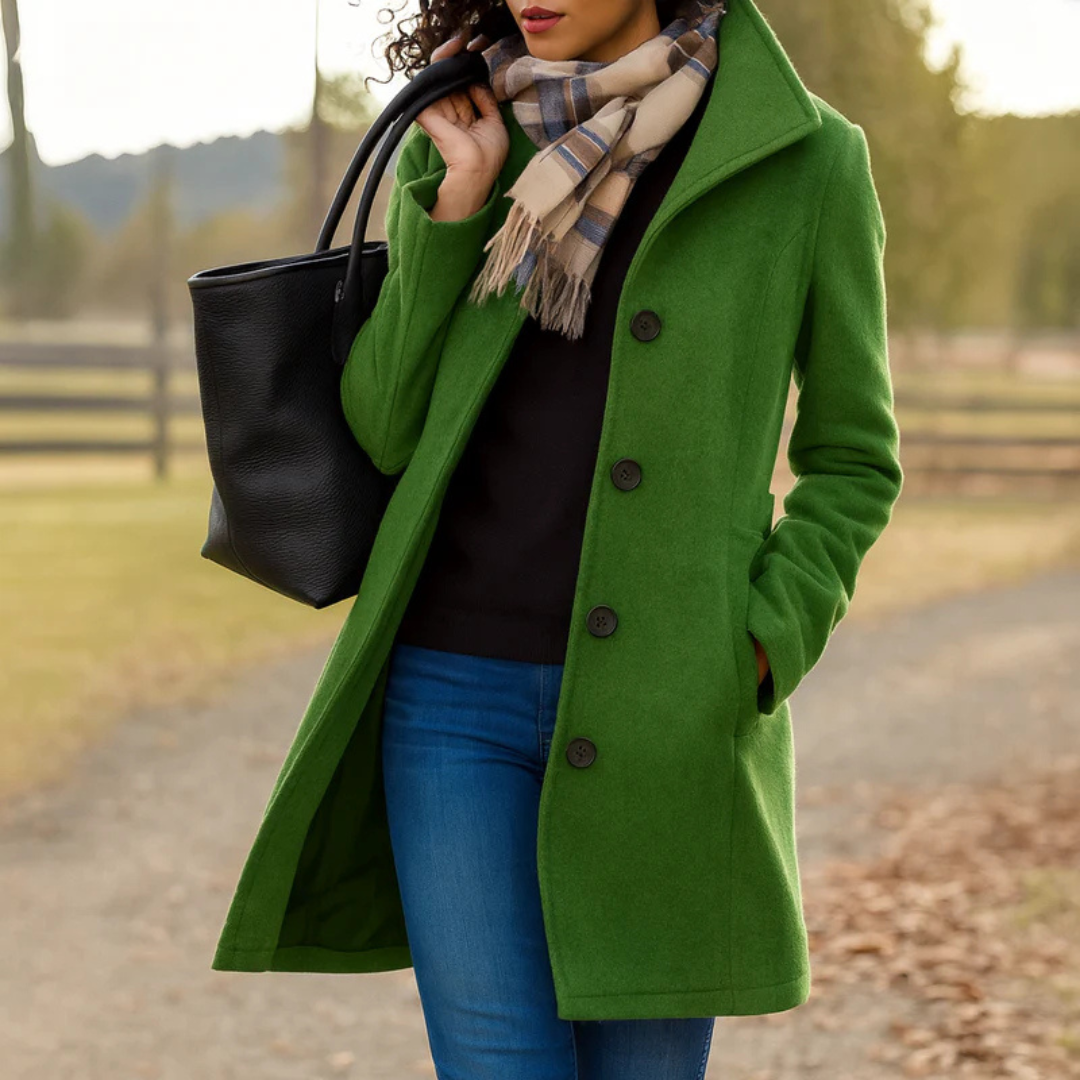 Edith | Black Full Length Long Winter Coat — Dark Green