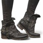 Celestine | Black Leather Chelsea Biker Boots — Black