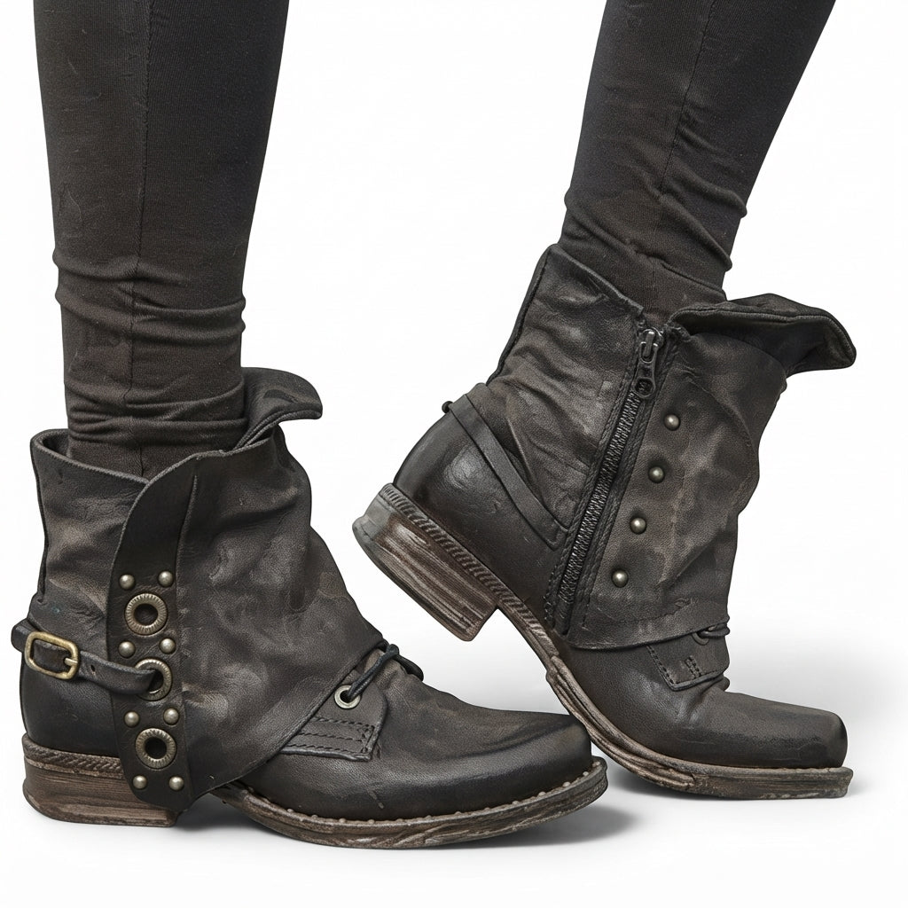 Celestine | Black Leather Chelsea Biker Boots — Black