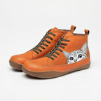Isolde | Black & Brown Heeled Ankle Boots — Orange
