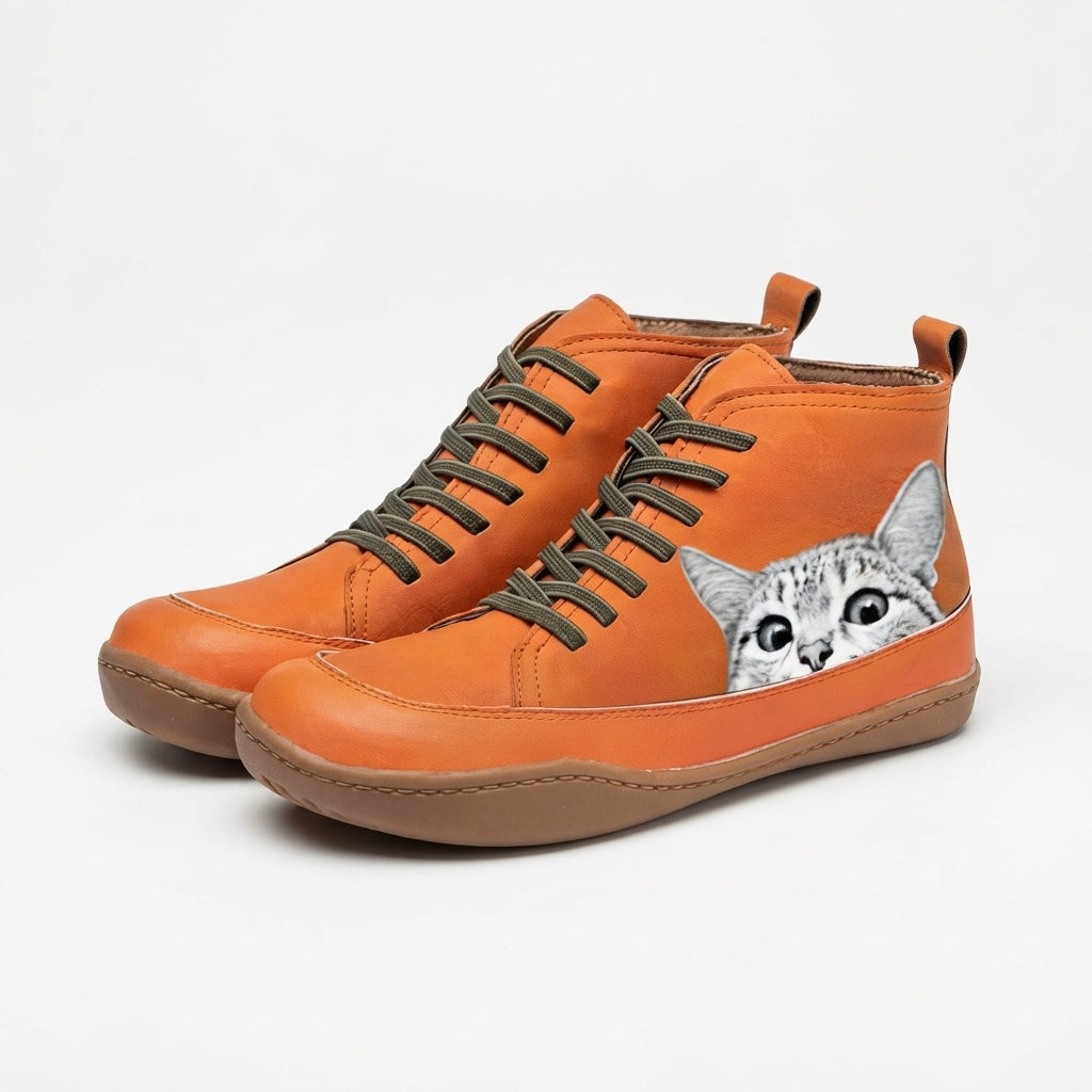 Isolde | Black & Brown Heeled Ankle Boots — Orange