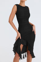 Vivienne | Long Sleeve Ruffle Midi Dress For Garden Parties