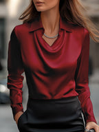 Floriane | Plus Size Ladies Blouse Draped Satin Work Smart Casual