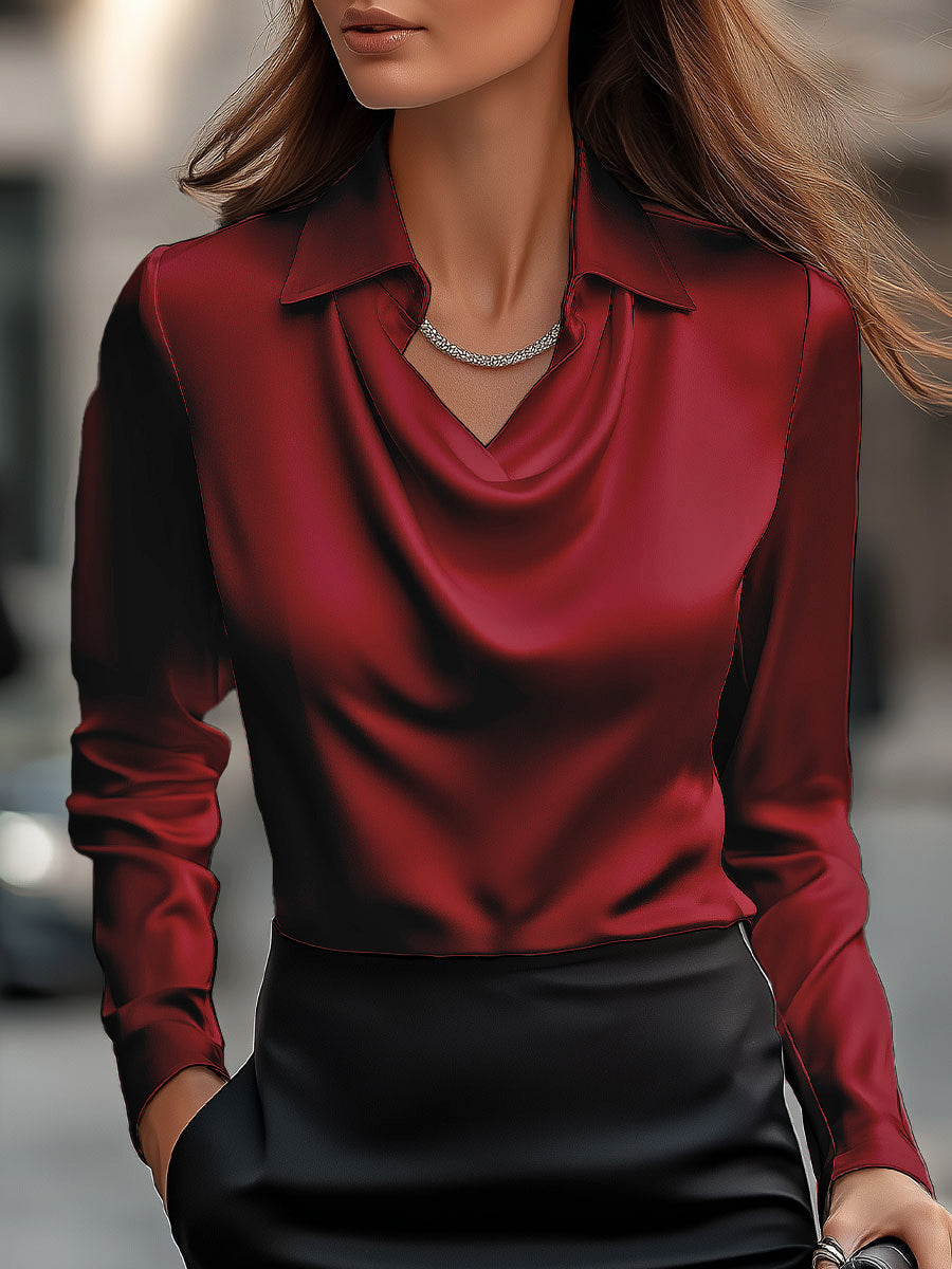 Floriane | Plus Size Ladies Blouse Draped Satin Work Smart Casual