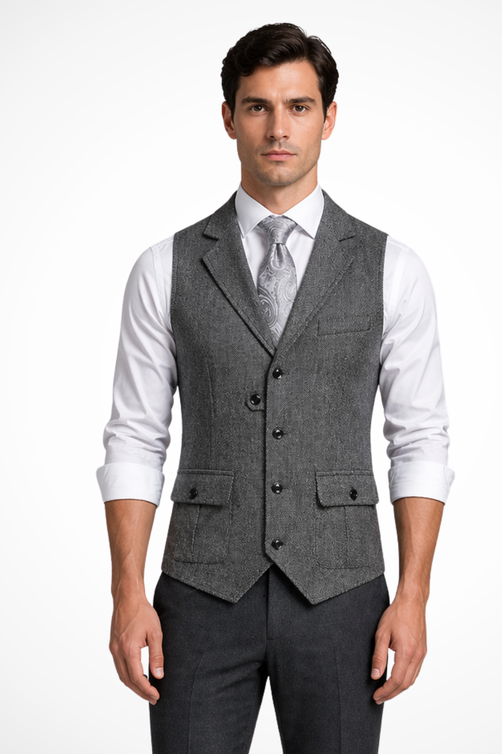 Reuben | Men Herringbone Tweed Wedding Waistcoat Tailored Fit