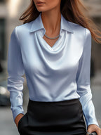 Floriane | Plus Size Ladies Blouse Draped Satin Work Smart Casual