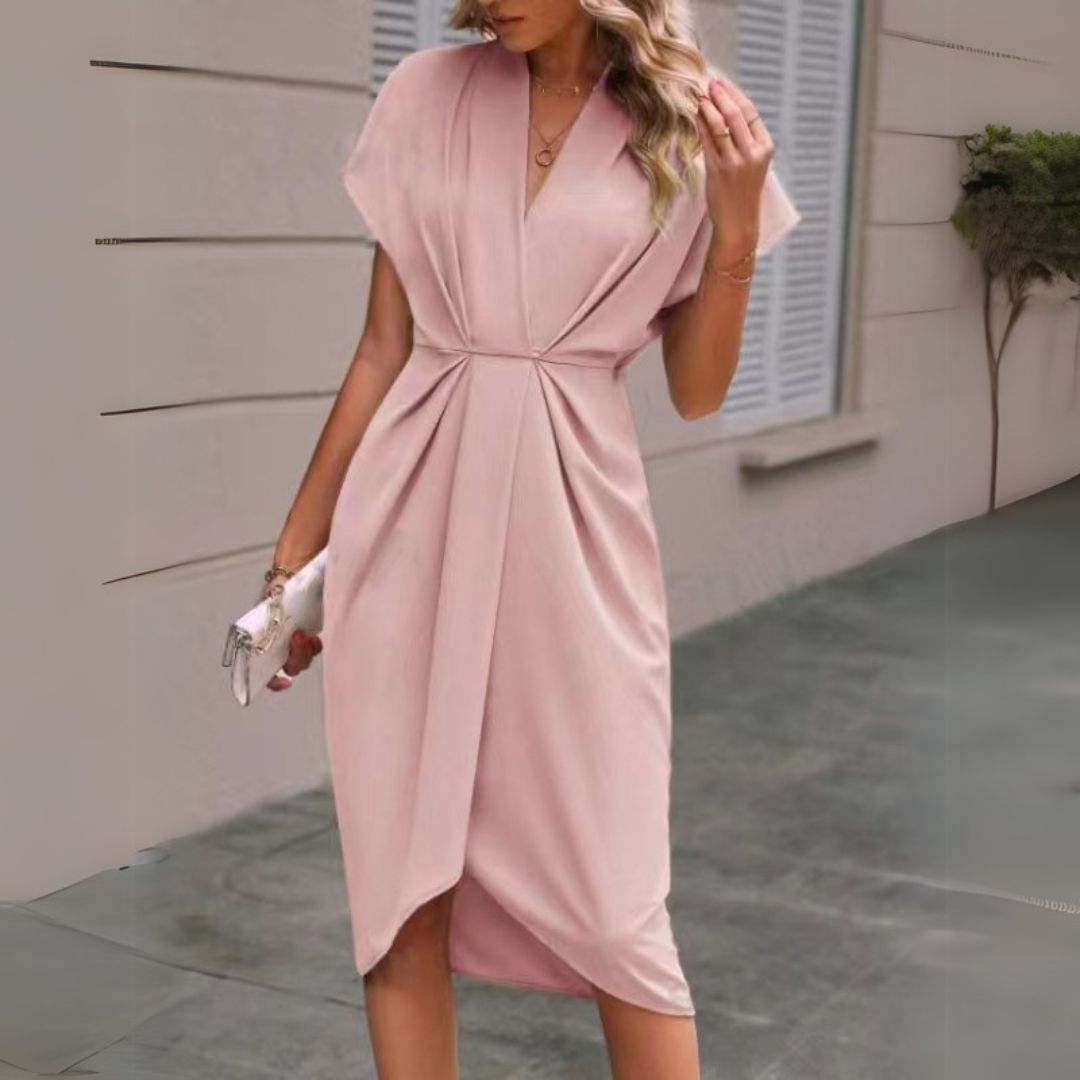 Floriane | Women's Elegant Draped Cocktail Midi Dress