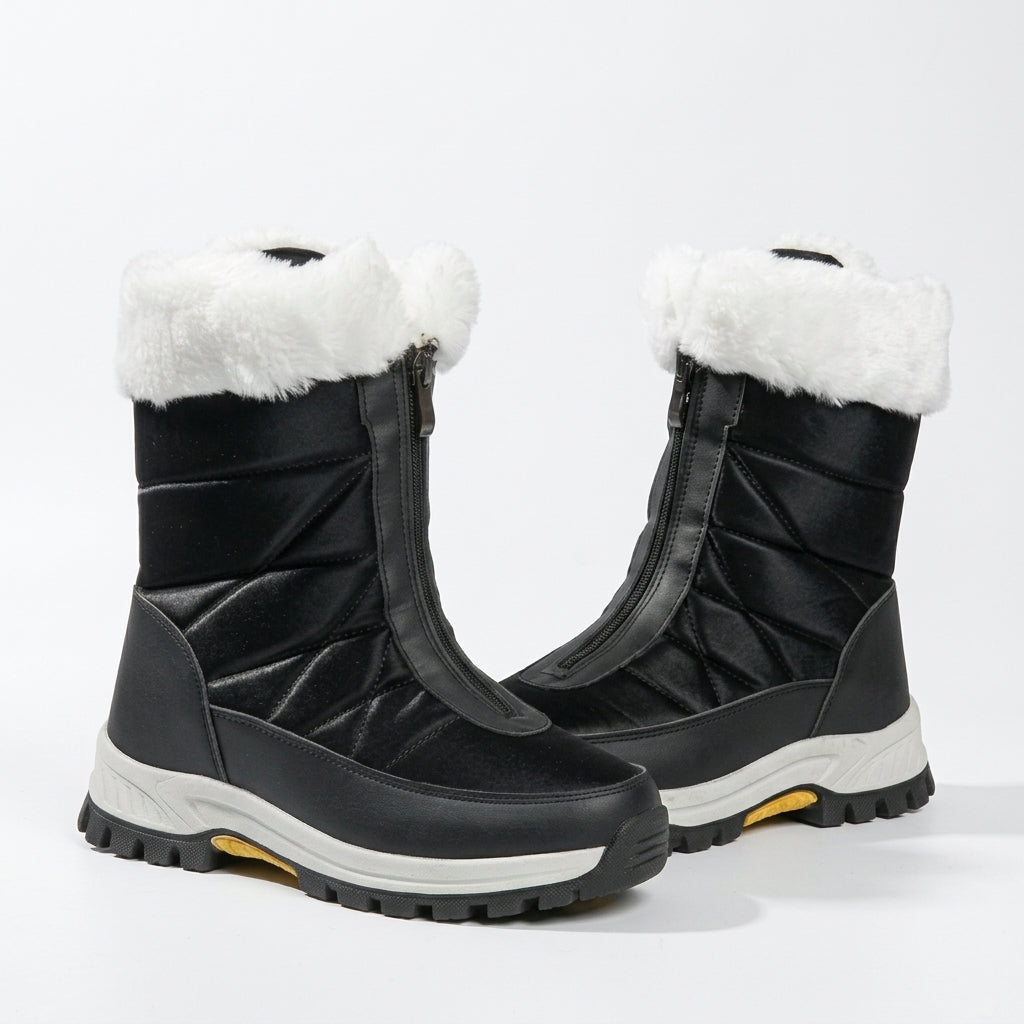 Seraphina | Black Brown Flat Heeled Ankle Boots Faux Fur