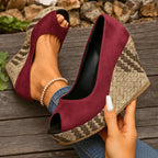Dominique | Black Strappy Wedge Heels With Snakeskin Print