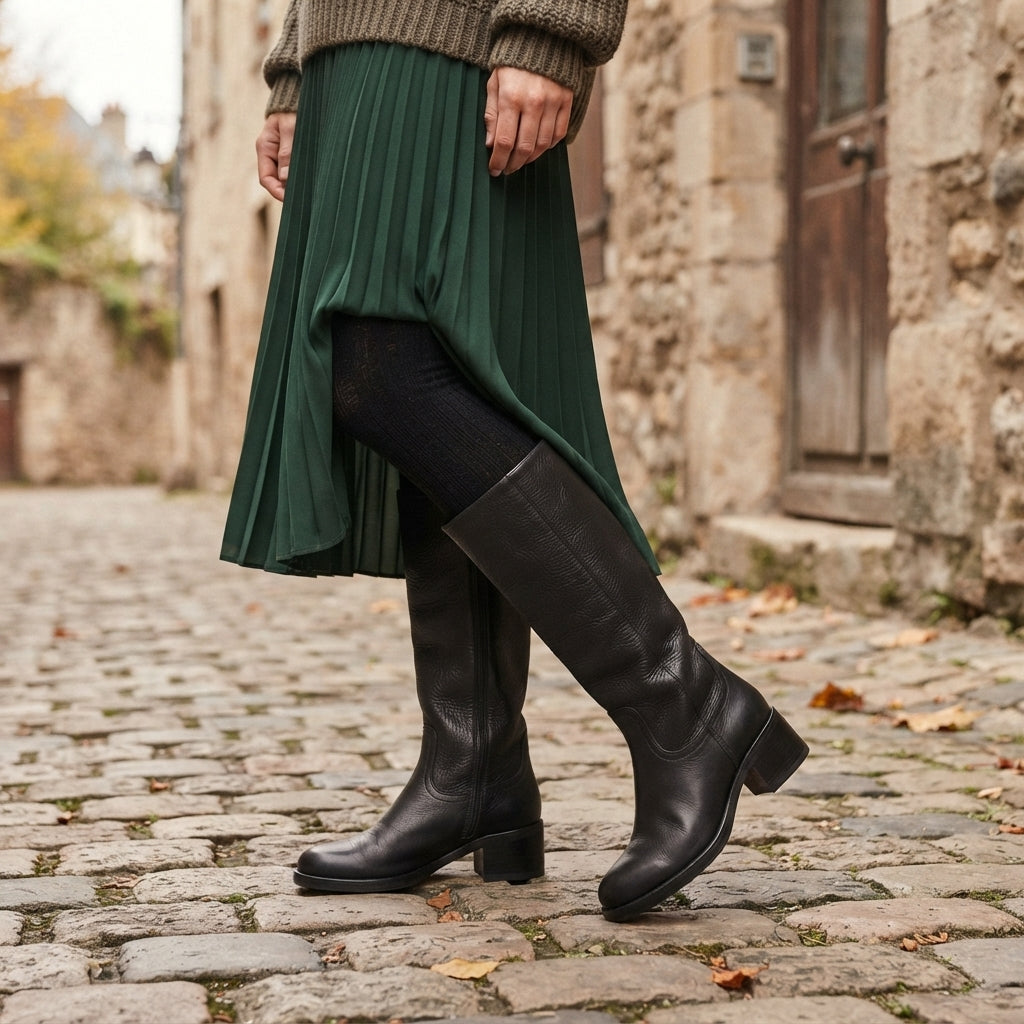 Isadora | Black Leather Wide Fit Knee High Boots
