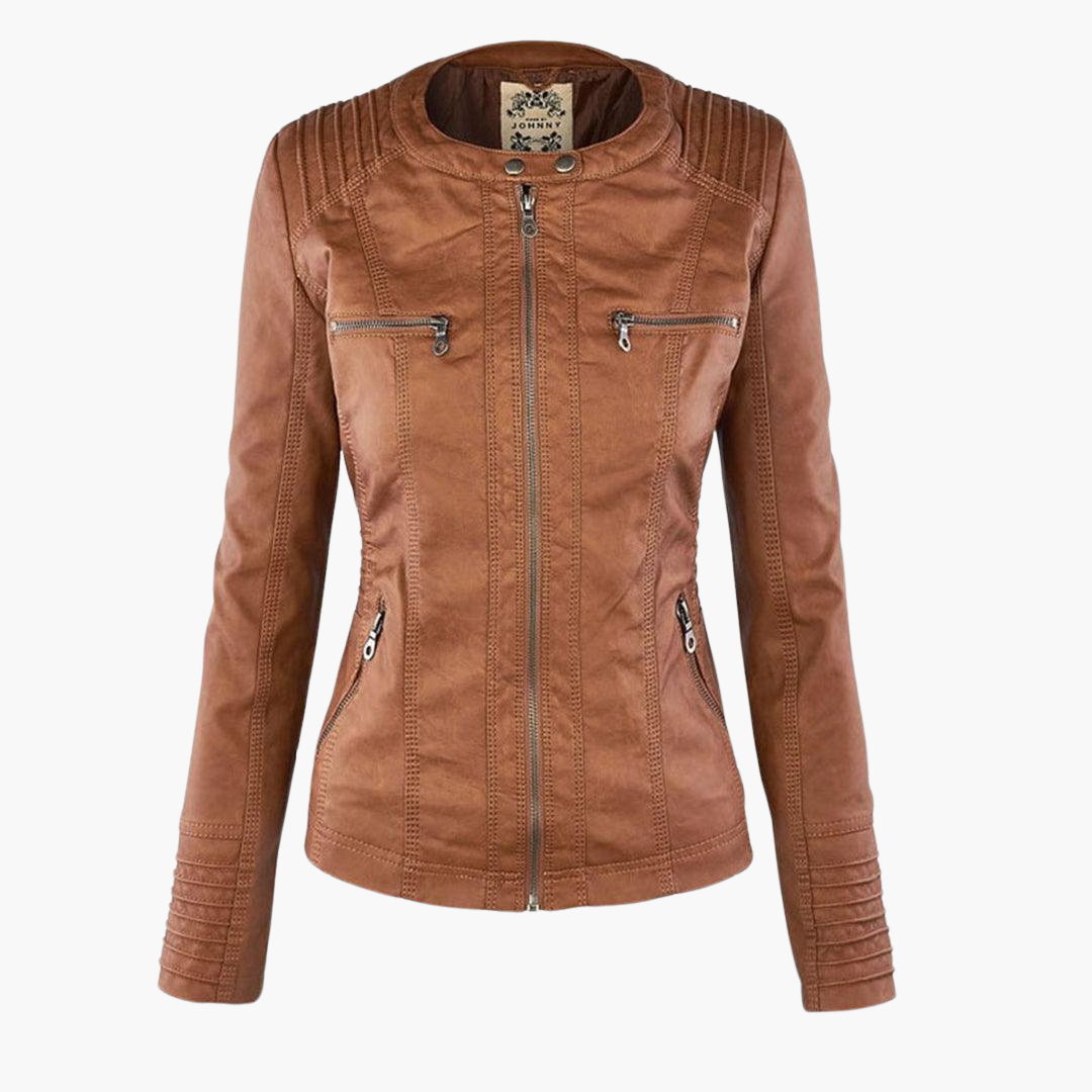 Seraphina | Black Faux Leather Jacket With Faux Fur Trim Detail