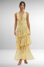 Penelope | Long Sleeve V-Neck Layered Wedding Guest Maxi Dress
