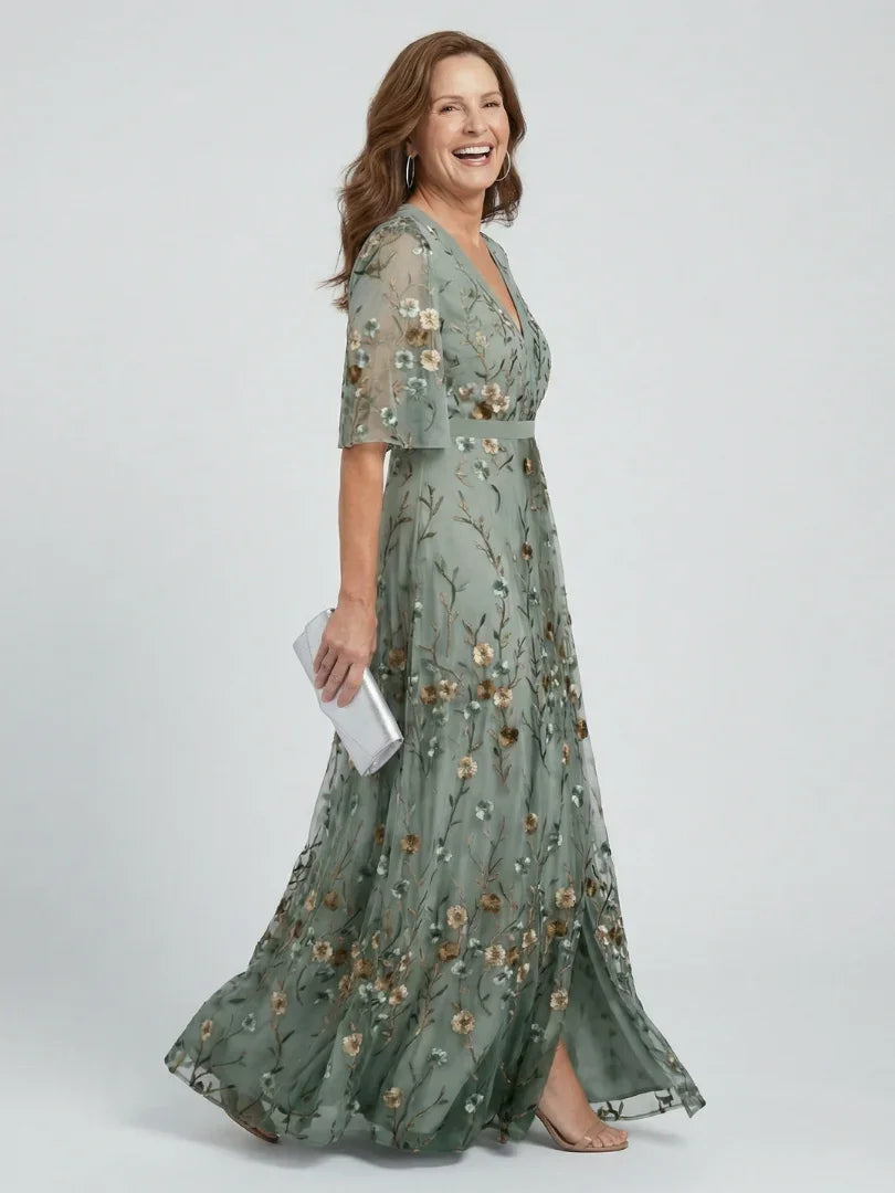 Bridget | Floral Embroidered Drop Waist Maxi Occasion Dress