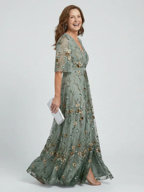 Bridget | Floral Embroidered Drop Waist Maxi Occasion Dress