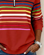 Apolline | Zip Up Sweatshirt No Hood Striped Sporty Casual