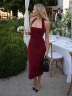 Rosalind | Halter Neck Fitted Midi Dress For Special Occasions