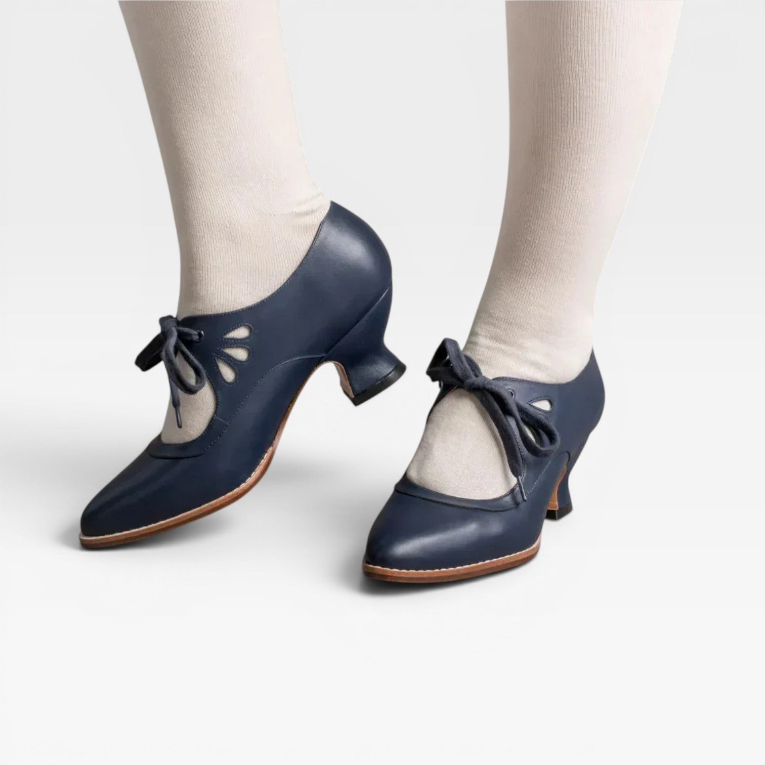 Camille | Silver Low Heel Lace-Up Leather Pumps