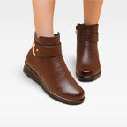 Helena | Black Leather Low Heel Ankle Boots — Brown