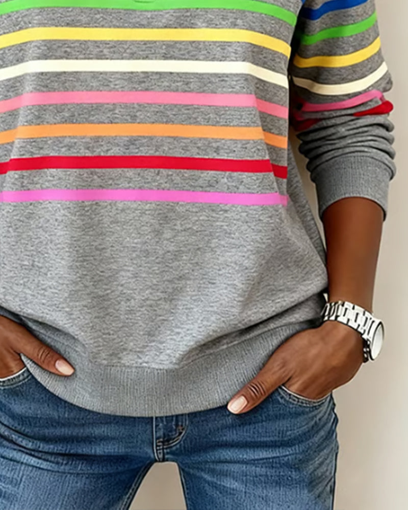 Apolline | Zip Up Sweatshirt No Hood Striped Sporty Casual