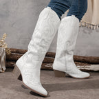 Genevieve | Western Leather Knee High Block Heel Boots Black Brown