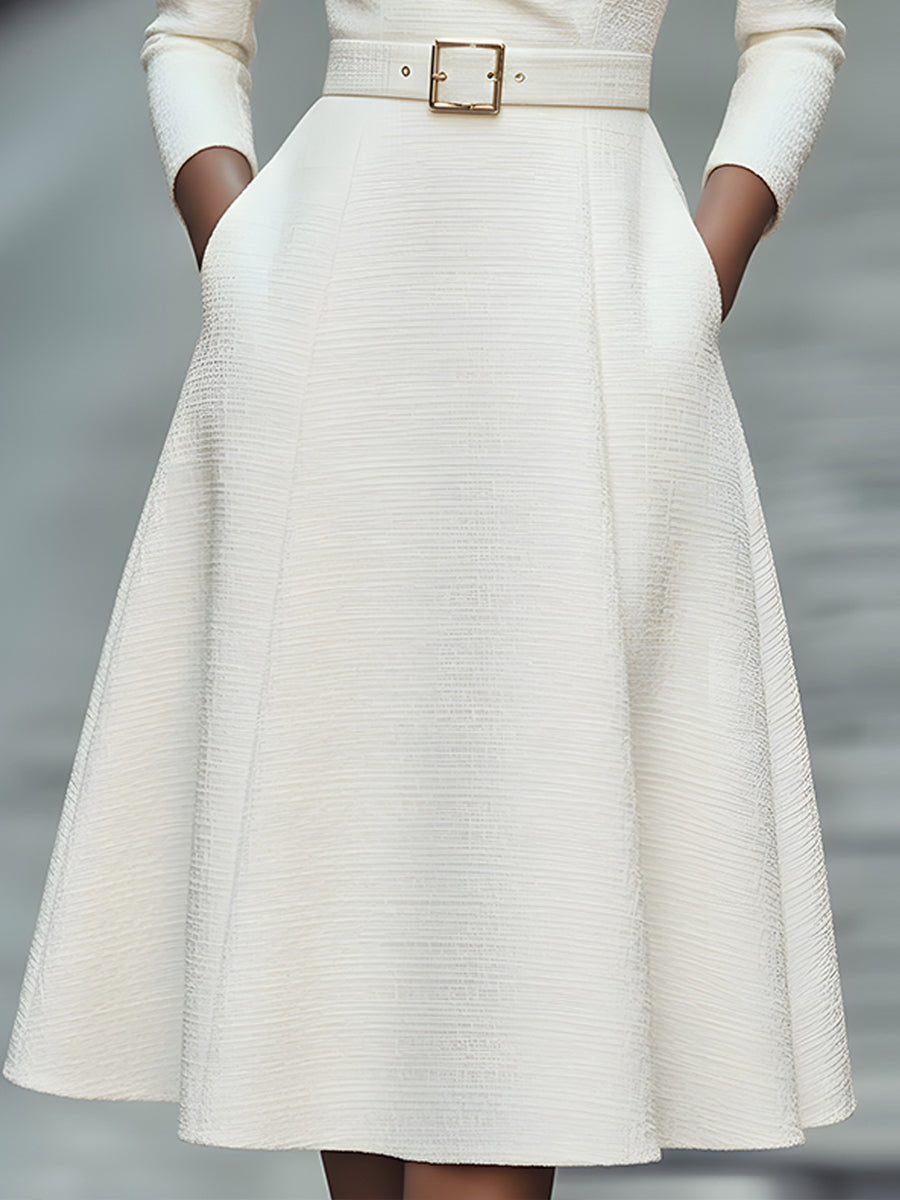 Aurelia | Belted V-Neck Occasion Dress Coat Midi White