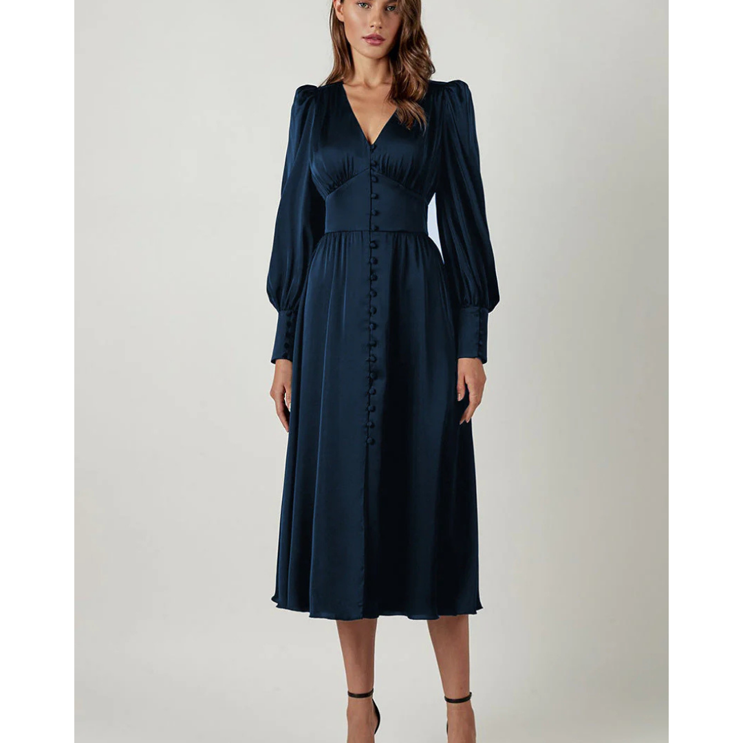 Katarina | Lantern Sleeves Garden Party V-Neck Midi Dress