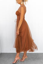 Lucinda | Black Corset Tulle Midi Dress For Weddings And Parties