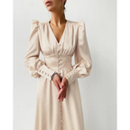 Katarina | Lantern Sleeves Garden Party V-Neck Midi Dress