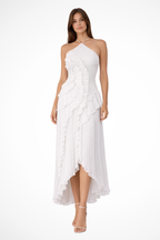 Tatiana | Backless Halter Ruffled Wedding Guest Maxi Dress