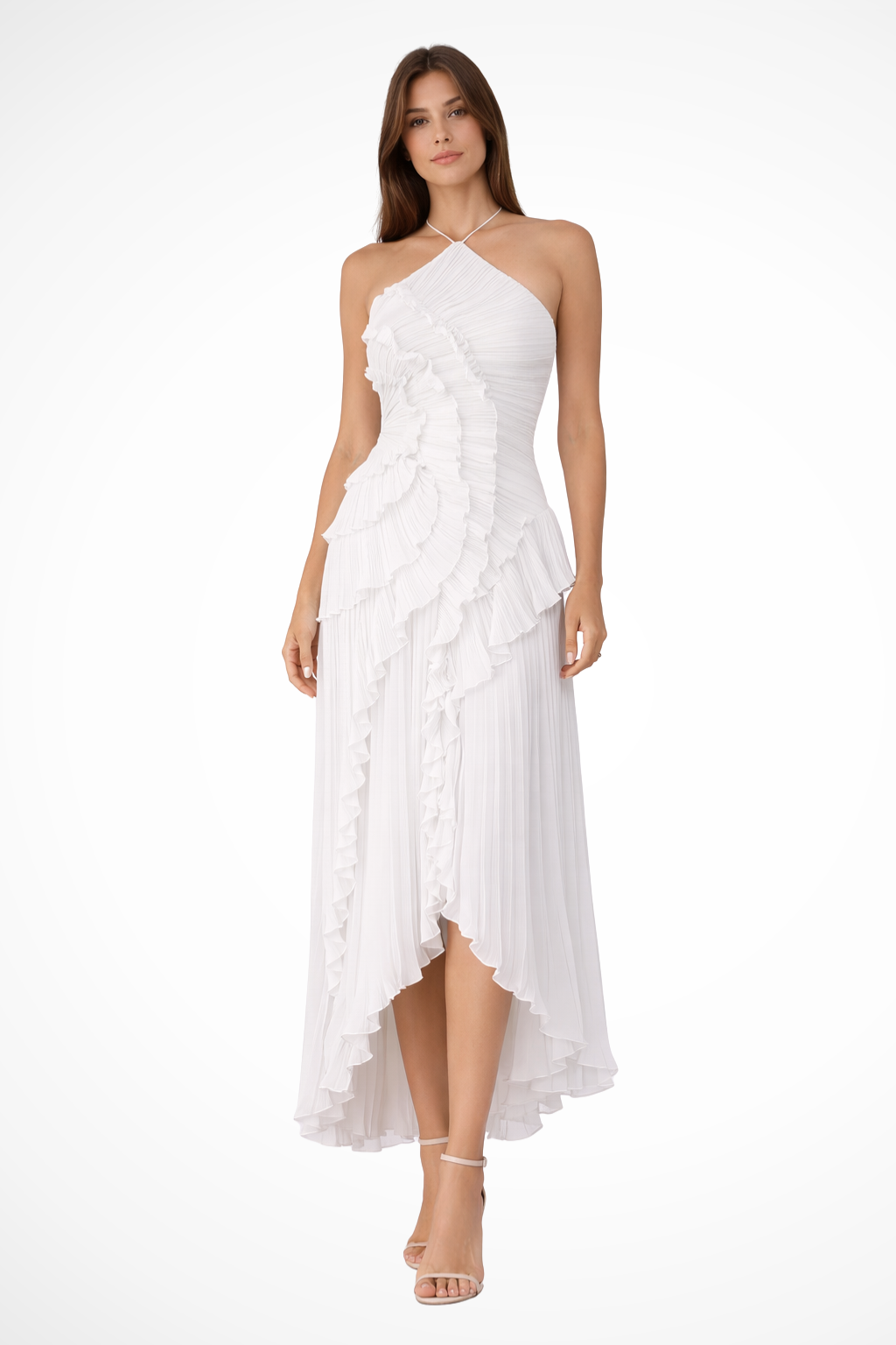 Tatiana | Backless Halter Ruffled Wedding Guest Maxi Dress