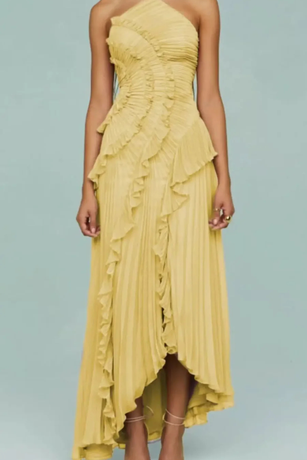 Tatiana | Backless Halter Ruffled Wedding Guest Maxi Dress