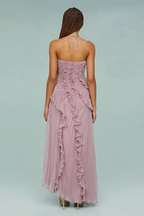 Tatiana | Backless Halter Ruffled Wedding Guest Maxi Dress