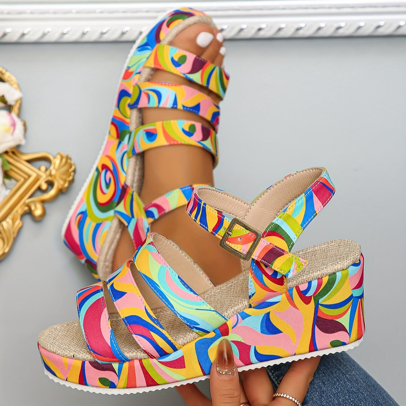 Leonie | Multicolour Wedge Ankle Boots Platform Sandals