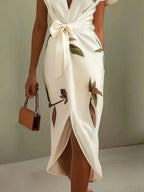 Cordelia | Wrap V-Neck Leaf Print Occasion Dress