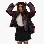 Lucinda | Women Leather Bomber Jacket in Burgundy