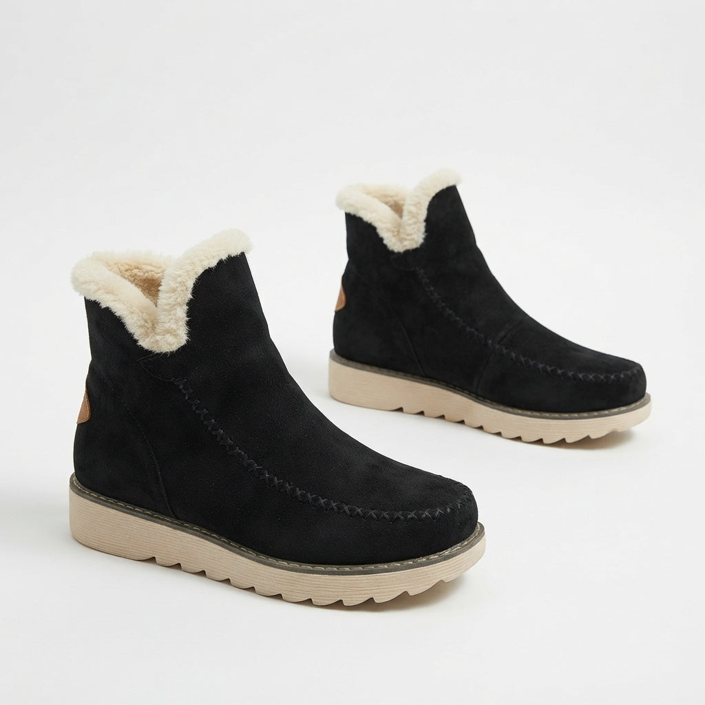 Faustine | Heeled Winter Ankle Boots Black Brown Flat — Black