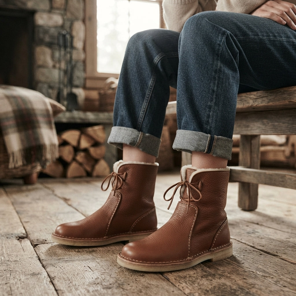 Iliana | Black Brown Leather Ankle Boots Slouch Casual Comfort