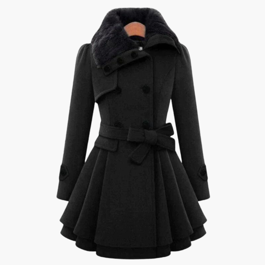 Ninon | Black Trench Coat Women Belted Flared Autumn Outerwear