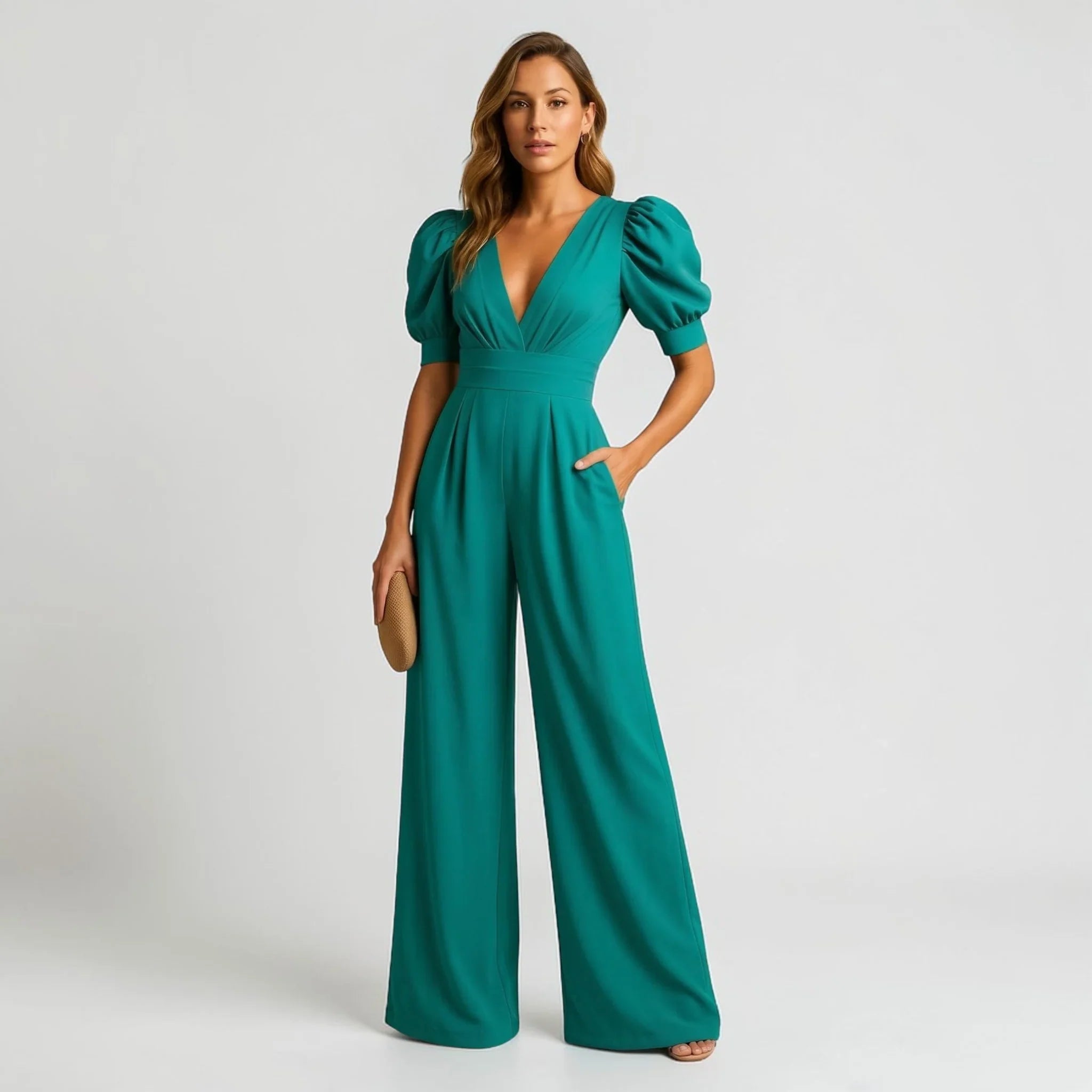 Xanthe | Wide Leg Casual Puff Sleeve Tailored Jumpsuit