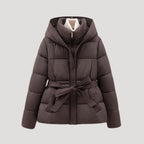 Tatiana | Black Cropped Puffer Coat Jacket With Hood — Brown