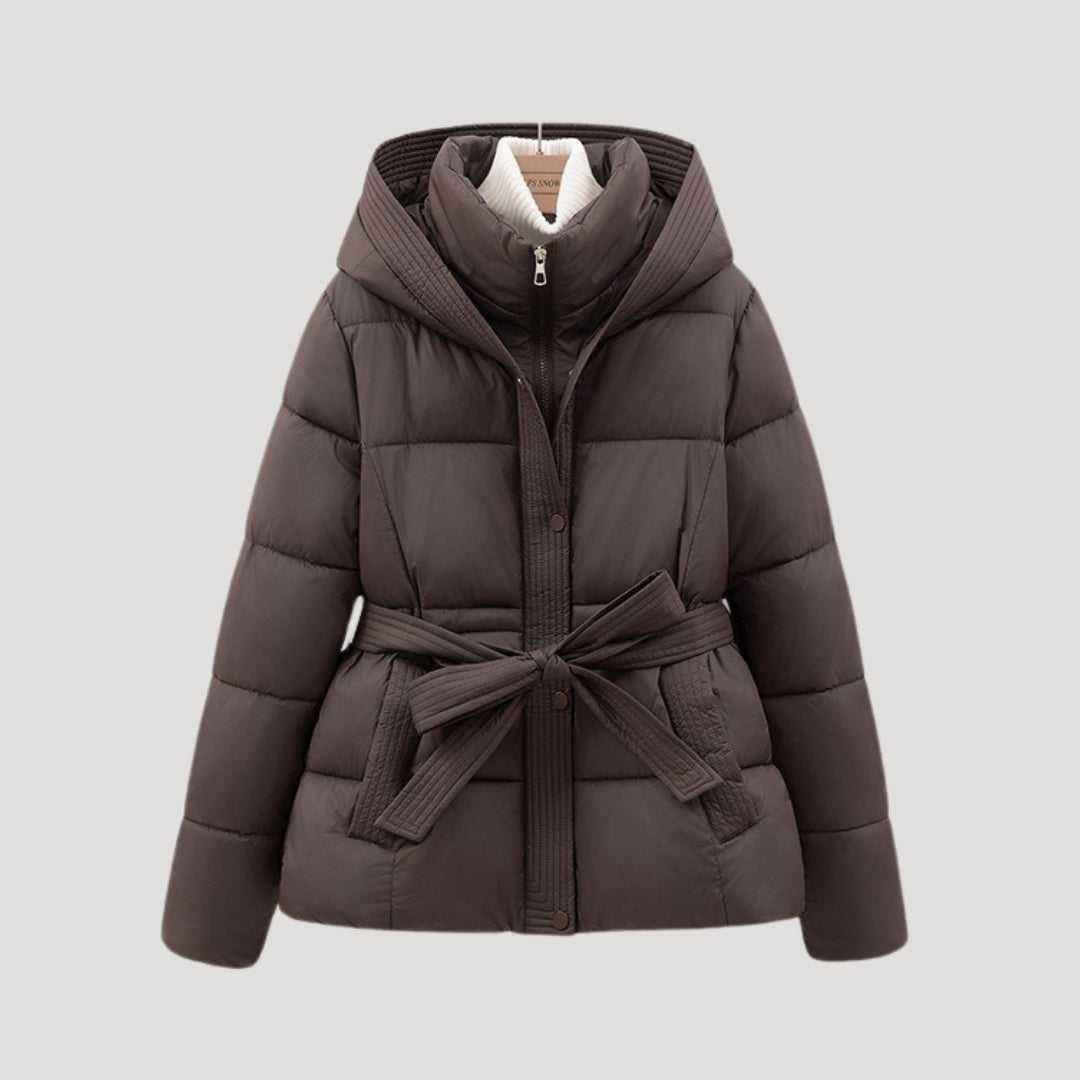 Tatiana | Black Cropped Puffer Coat Jacket With Hood — Brown